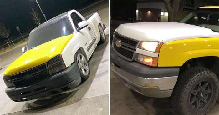 Guy With Mismatched Colored Truck Hood Posts An Ad, People Can’t Believe His Luck When Another Driver Replies