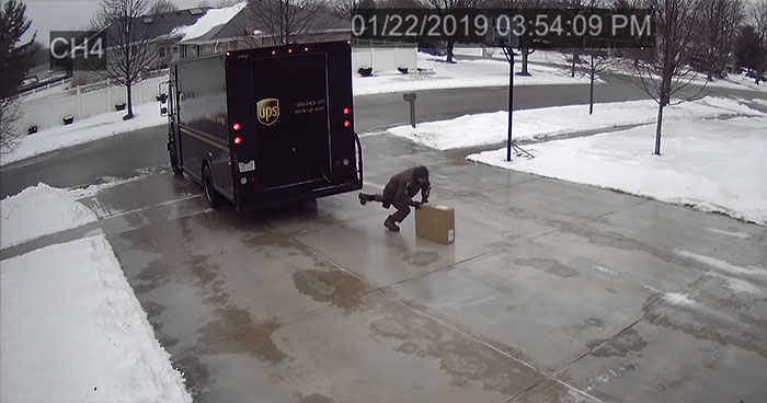 A Security Cam Captures This UPS Delivery Guy Being A Hero And Doing His Best To Deliver What He Has To