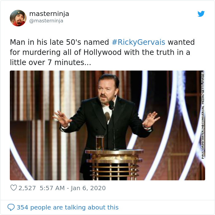 Hollywood Did Not Appreciate Ricky Gervais Roasting Them With His Golden Globes Monologue