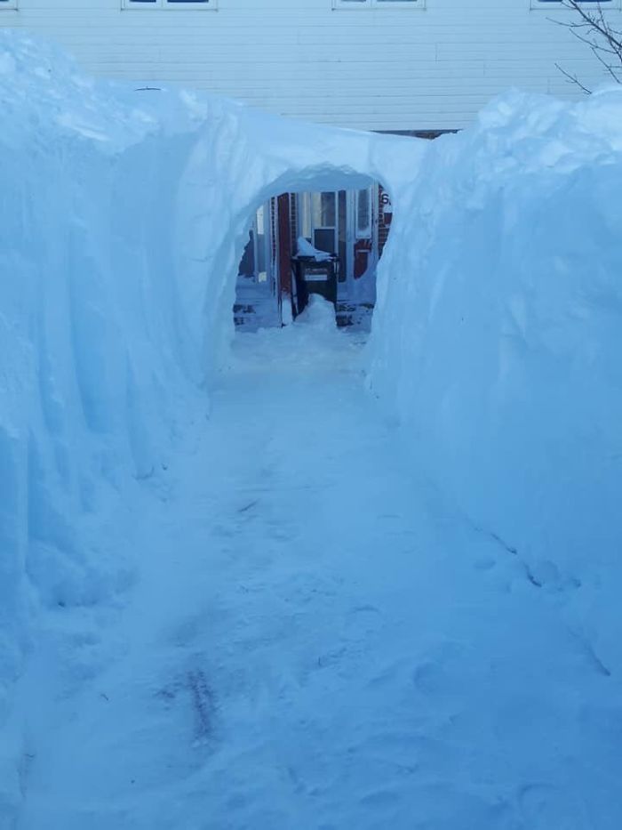 Sabes que hay mucha nieve cuando tienes que excavar un túnel para llegar a la puerta