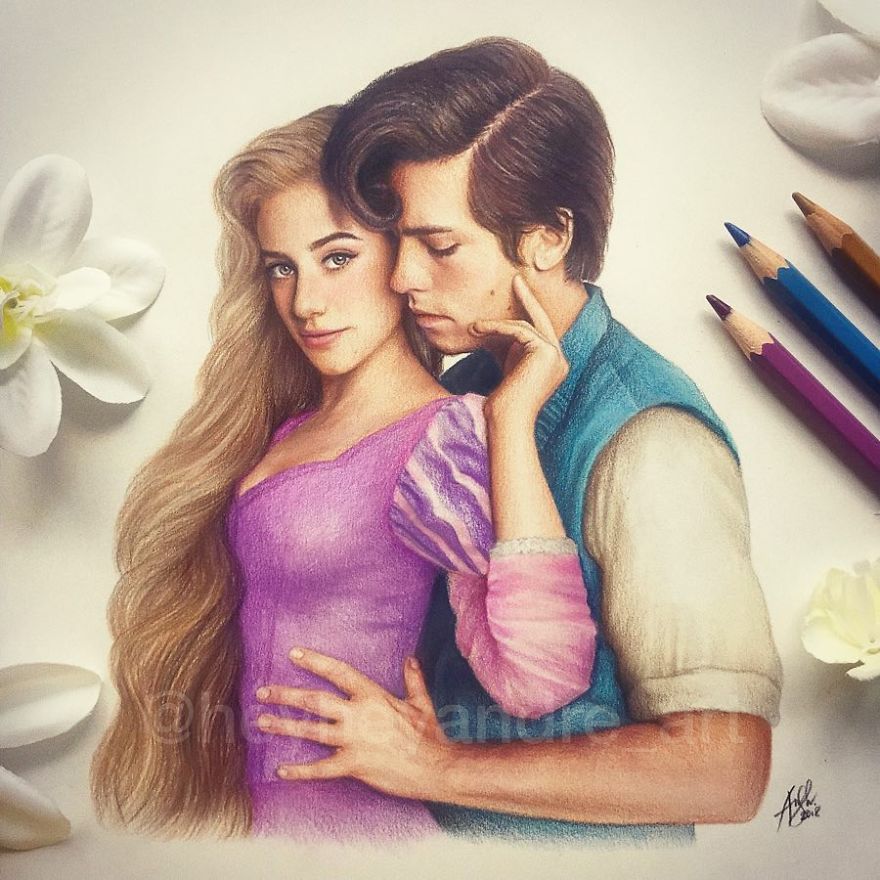 Lili Reinhart And Cole Sprouse As Rapunzel And Flynn Rider