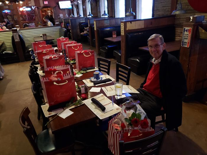 Every Valentine's Day This Amazing Gentleman Brings All The Widows From The Nursing/Retirement Home And Treat Them To Lunch And Gifts And A Rose For Each