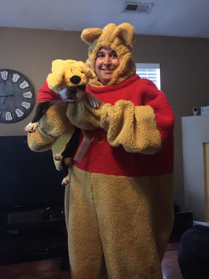 That Time I Found Two Winnie The Pooh Costumes. One Fit Me And The Other Was A Dog Costume That Fit Betty, Our Boston Terrier