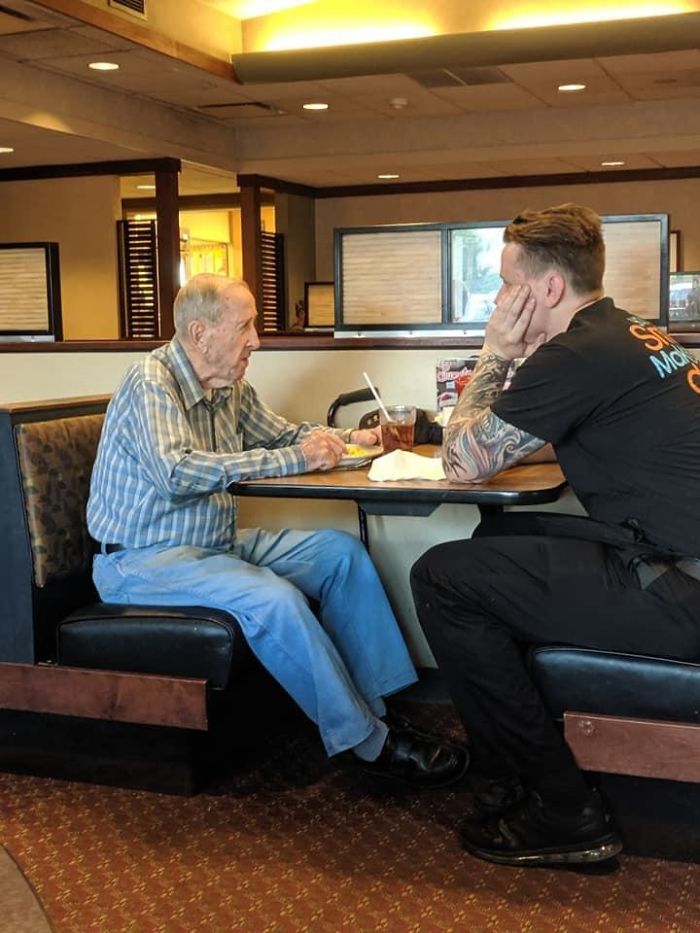 An Older Gentleman Came In By Himself To Eat At A Restaurant. He Was Telling Some Stories To His Server, Who Went On Break And Joined Him During His Meal