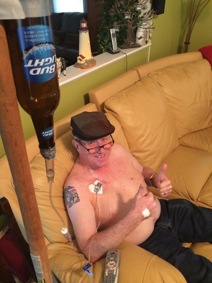 My Dad Just Got His Chest Port For Chemotherapy Today. Here He Is Testing It Out