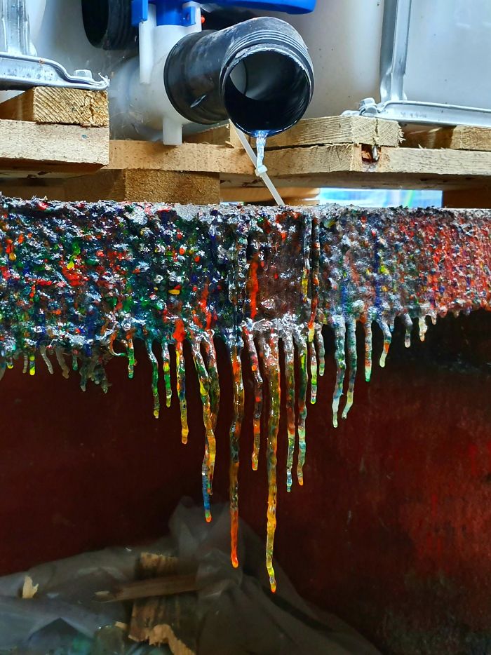 Rainbow Stalactites Formed From Years Of Dripping Dye