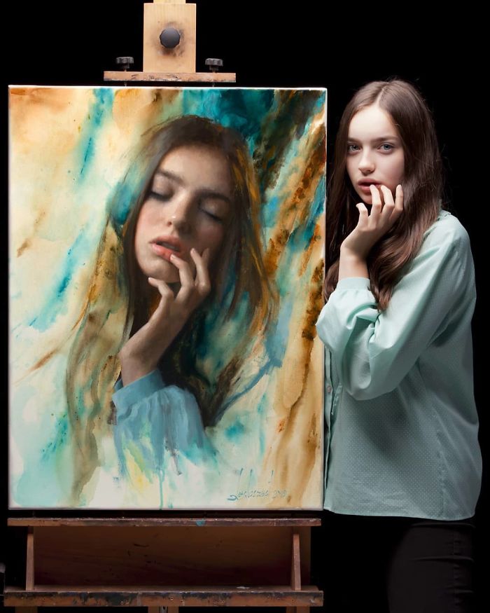 Polish Painter Puts Model And Painting Of Himself Side By Side And The Result Is Impressive