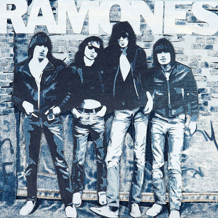Denim portrait of a famous rock band created with realistic shades and textures by artist Ian Berry.