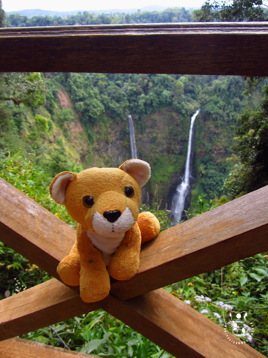Admiring The Tad Fan Twin Waterfalls In Pakse, Laos