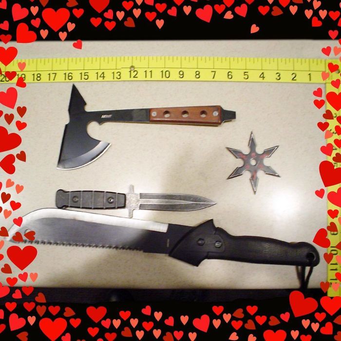 This Carry-On Goody Bag, Presented To Our Tsa Officers At The Security Checkpoint, Included An Ax, Throwing Star, Double-Edged Dagger, And Machete