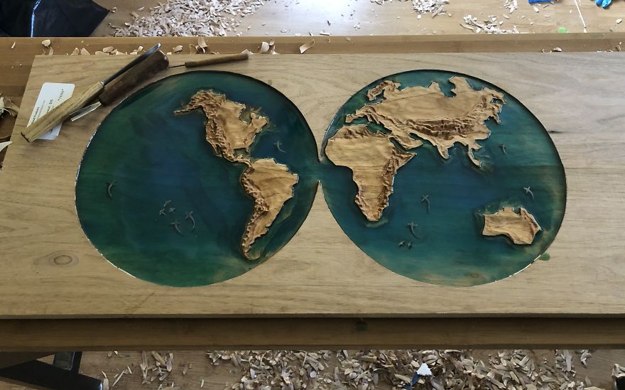 I Hand-Chiseled The World On Solid Wood