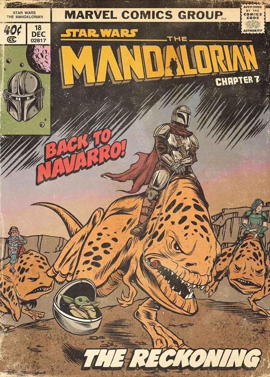 Russian Artist Sums Up Each Episode Of The Mandalorian In Vintage Comic Book Covers (8 Pics)