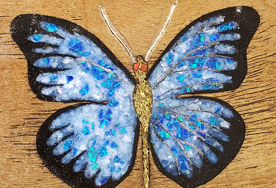 Butterfly Made With Inlaid Opal And Crushed Mother Of Pearl