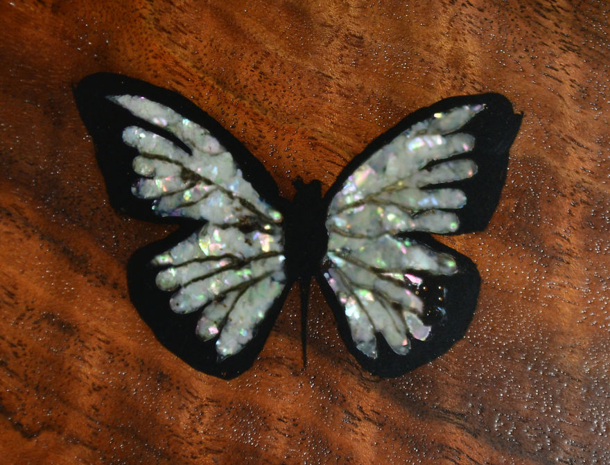 Butterfly Made With Inlaid Opal And Crushed Mother Of Pearl