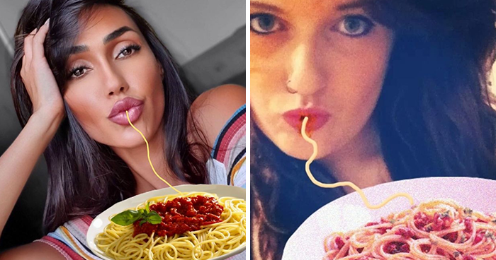 25 Times Internet Trolls Fixed Duckface Selfies By Adding Spaghetti