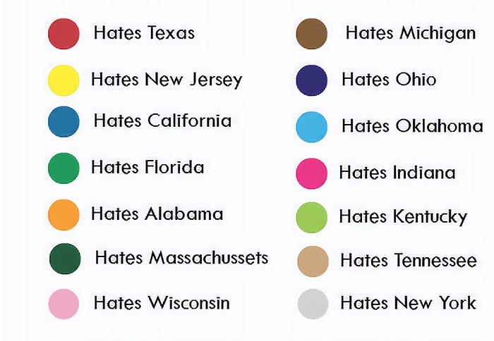 Guy Surveys Americans On Which State They Hate The Most, Puts The Results In A Map