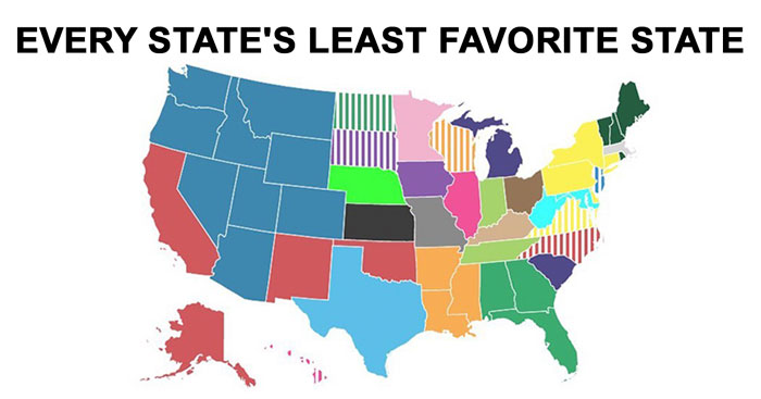 Guy Surveys Americans On Which State They Hate The Most, Puts The Results In A Map