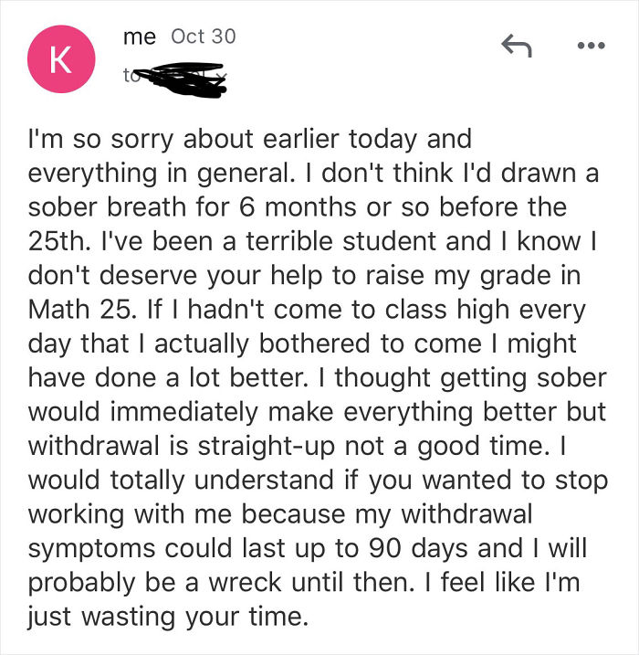 Math Professor Helps Student Despite Them Failing Her Class For Being Constantly High Or Drunk, And Their E-Mails Go Viral