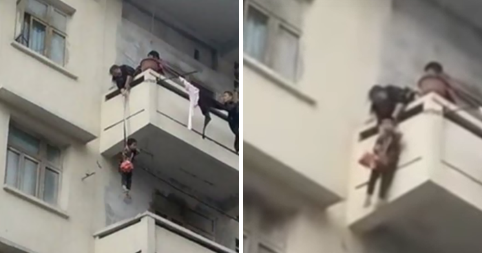 Grandma Goes Mission Impossible While Dangling A 7 Y.O. From The 5th Floor to Rescue Her Cat