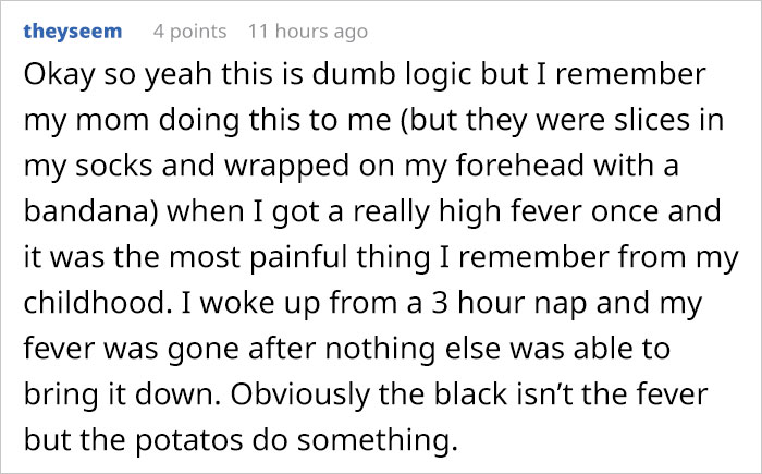 Woman Tweets Her “Genius” Potato Necklace Remedy For Her Son’s 102.3° Fever & People Online Are Facepalming