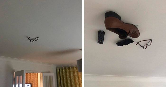 Son Starts Sticking One Of Dad’s Things To The Ceiling Every Day, Sees How Far He Can Take It Before Dad Notices