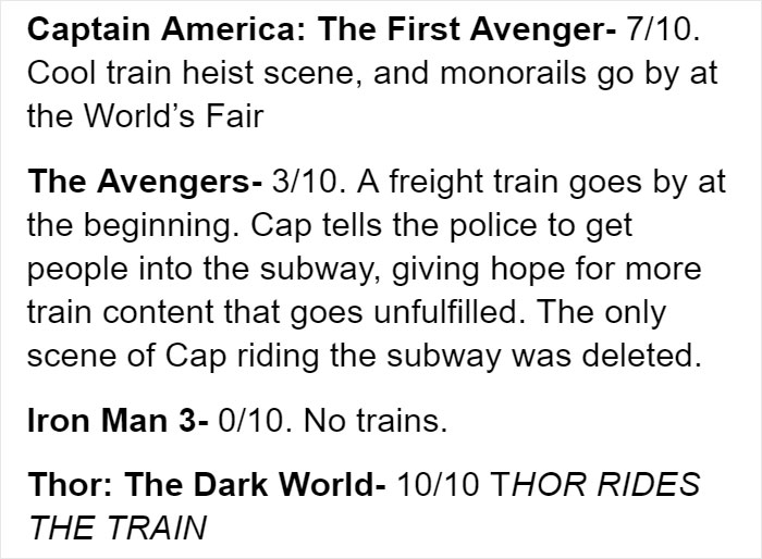 This Guy Invented A Hilarious Train Scale That He Used To Rank Marvel Movies