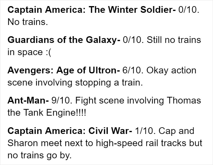 This Guy Invented A Hilarious Train Scale That He Used To Rank Marvel Movies