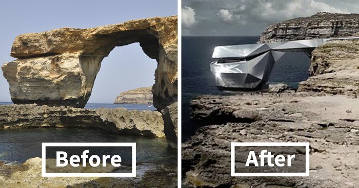 After The Iconic Azure Window In Malta Collapsed, This Russian Architect  Proposes A Flashy Mirrored Building In Its Place | Bored Panda