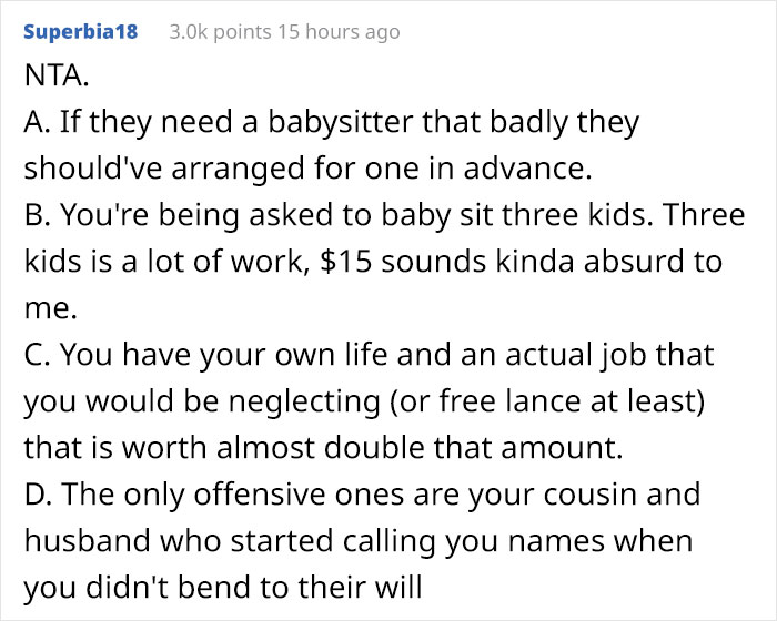 Parents Get Mad At Woman After She Asks $35/Hour To Babysit Their 3 Children
