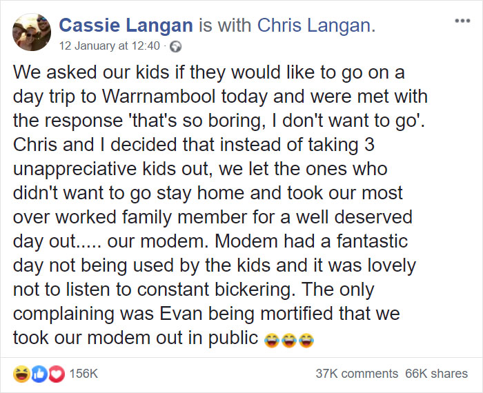 Kids Don't Want To Go On A Family Trip, So Their Parents Take Their Modem Instead