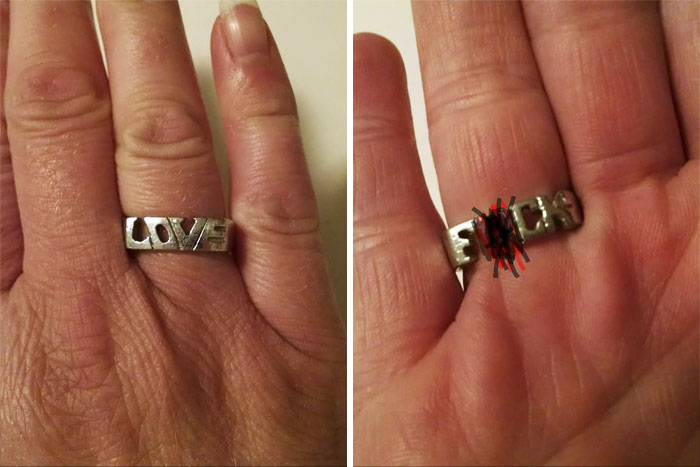 I Inherited This Ring From My Mom, Before She Passed Away 21 Years Ago... Top Says "Love" Flip Your Hand Over, Annnnnnddd...