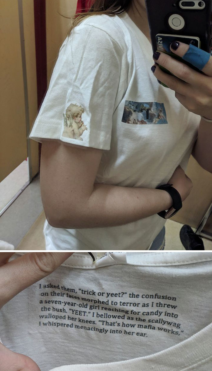 Savers In California. Looks Like It's A Home Made Shirt, And Where The Tag Information Would Be, They Ironed On A Paragraph Of Nonsense. It Was Only $2