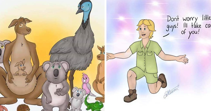 People Are Tearing Up Over This Cartoon Of Steve Irwin Welcoming Animals Killed In The Australian Bushfires