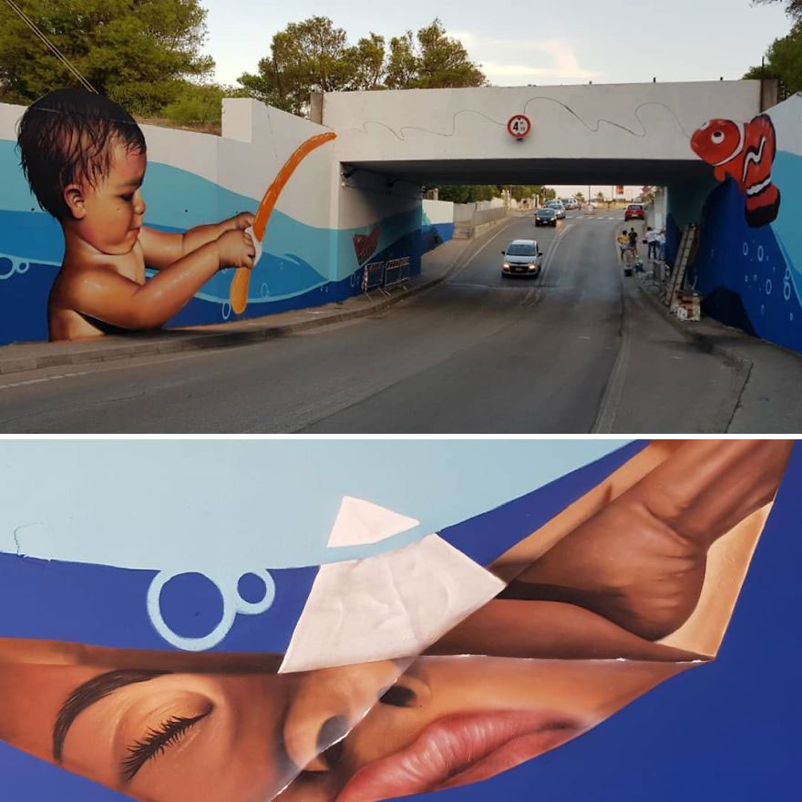 This Street Performer Beautifies The Walls And Empty Spaces Of His City With His Stunning 3D Art.