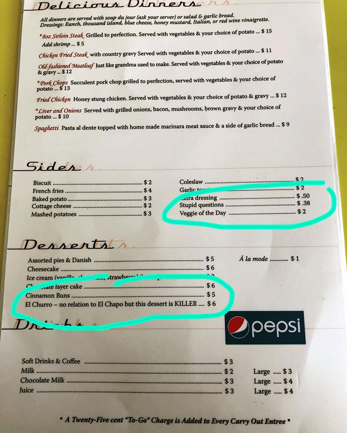 This Diner Has 'Stupid Question' On Their Menu And Charges 38 Cents For It