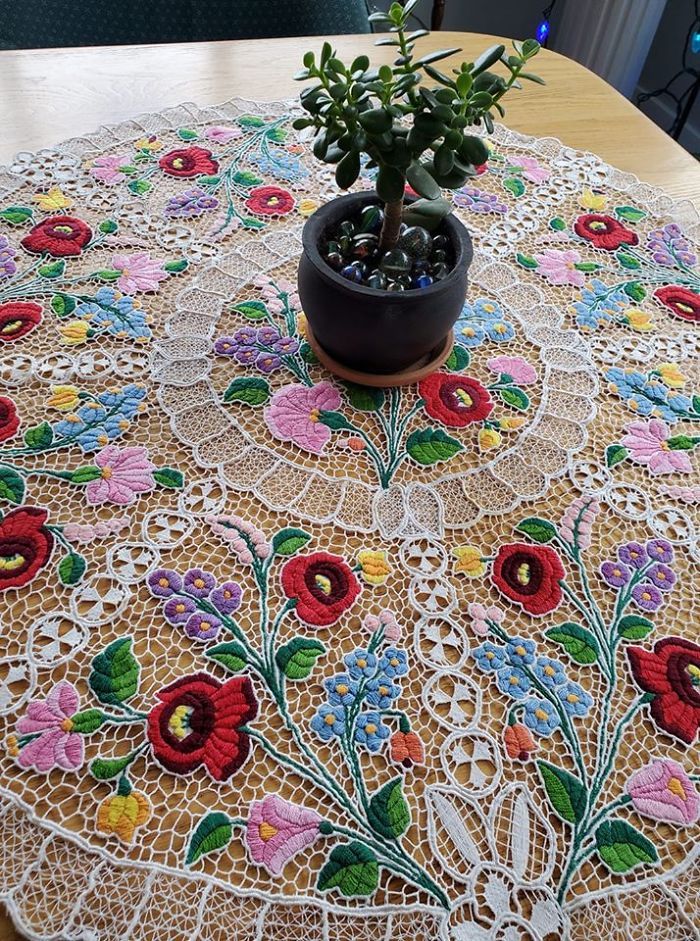 I Feel Pretty Lucky To Have Found This Vintage Handmade Hungarian Kalocsa Cutwork Lace Tablecloth For $14.99 At The Red Deer Ab Value Village. Amazing Work