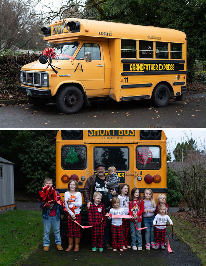 Grandfather Buys A Yellow School Bus For His 10 Grandchildren So He Can Take Them To School Every Morning