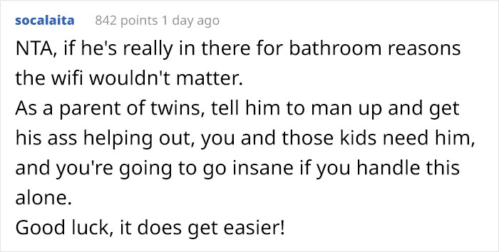 Wife Turns WiFi Off After Noticing Husband Goes To The Toilet Whenever It's His Time To Take Care Of Kids