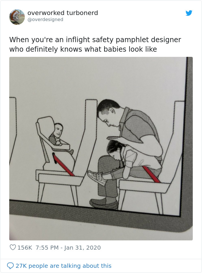 Flight Safety Illustrations Drawn By Someone Who Probably Doesn’t Know How Kids Look