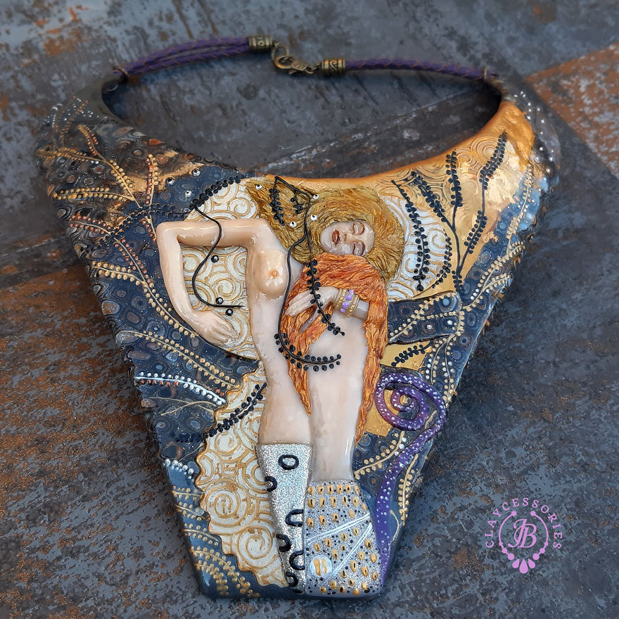 My Polymer Clay Art Necklaces Inspired By Gustav Klimt's Paintings