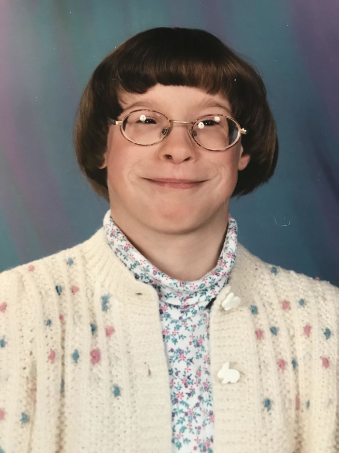 School Photo Looking Like 60-Year Old Librarian With My Cardigan, Turtleneck And Thick Glasses Date And Age Unknown