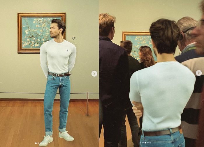 He Likes Museum Enough To Photoshop Him In It But Not Enough To Be Really There ( I Think His Body Is Also Edited To Make Waist Smaller... But Not Sure)