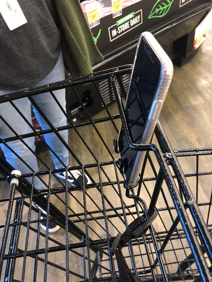 Grocery Store By My Apartment Got New Carts With Cell Phone Holders. I Thought It Was Cool