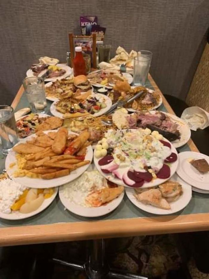 I Work In A Buffet. Had 3 Guests Take All This Food As Soon As We Opened, Only Ate A Couple Bites, Then Bounced. Didn't Even Tip Their Server