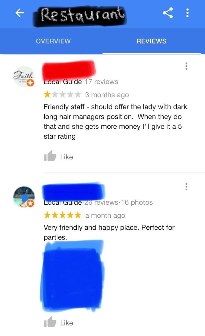 Giving A Small, Family-Owned Restaurant A One Star Review, Because You Want One Of The Employees To Be Promoted
