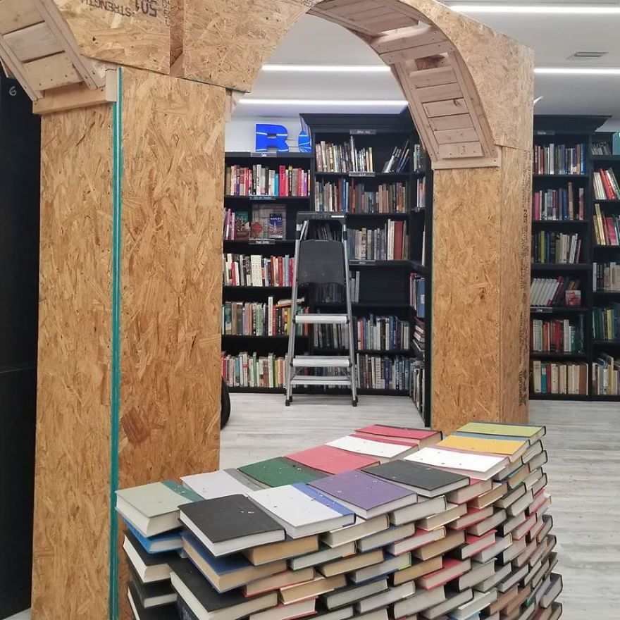 I Opened My Own Bookstore, And I Created A Beautiful Arch Out Of Recycled Books