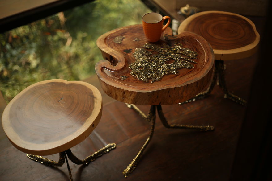 We Create Handcrafted Wood, Brass And Liquid Glass Furniture That Tells Stories