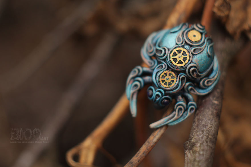 Steampunk Spiders Made Of Polymer Clay