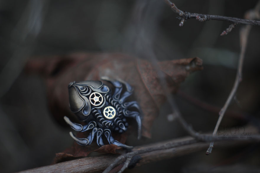Steampunk Spiders Made Of Polymer Clay