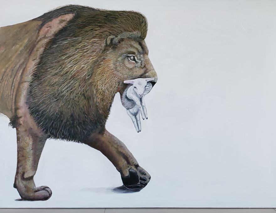 Acrylic Painting Of Lion & Lamb